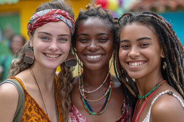 Fototapeta premium Multicultural Friends Smiling at Outdoor Festival