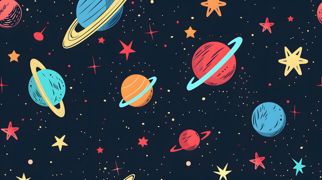 seamless pattern with outer space with stars background. Generative AI.