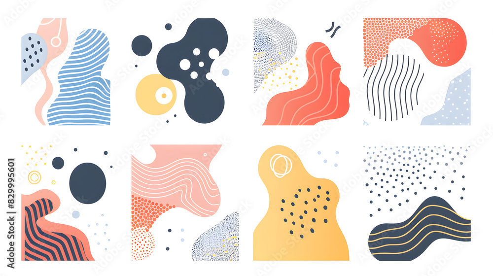Aufkleber set of abstract modern liquid forms and shapes with circles and dotted patterns. fluid flat color de