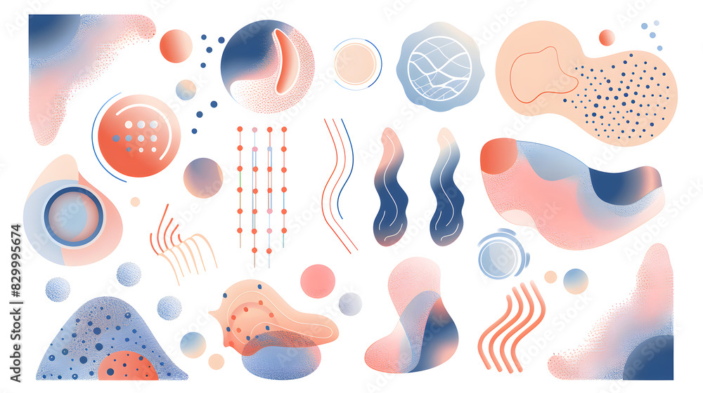 Aufkleber set of abstract modern liquid forms and shapes with circles and dotted patterns. fluid flat color de