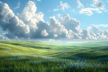 Green rolling hills under blue cloudy sky - Powered by Adobe
