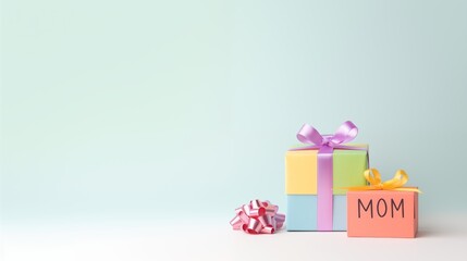 Obraz premium Colorful Wrapped Gifts for Mom with Ribbons and Bows