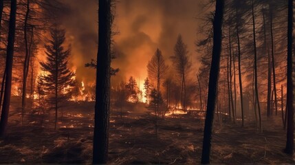 Bottom view of night fire with trees