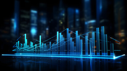 Digital blue business chart hologram graphics poster background