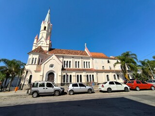 Rio de Janeiro, RJ, Brazil, 05/22/2024 - Facade and interior of the Saint Christopher Parish,...