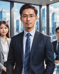 Asian Business People Or Businessman And Businesswoman Presentration Project To Customer, Portrait Business Concept.