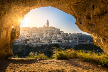 View of Matera at night, Puglia, Italy