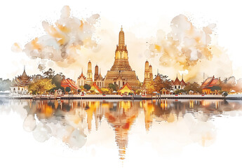 watercolor painting, “Wat Arun” famous place in Bangkok, Generative AI