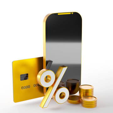 3D visualization of a bank card, interest. Deposit Image, Finance, smartphone