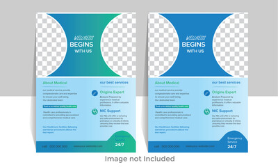 Unique Health layout concept with light green and blue color two space for two picture on top.