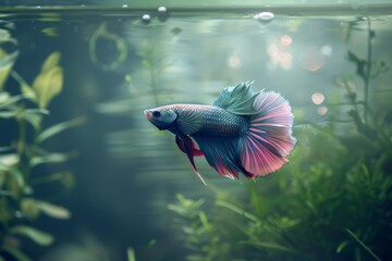 Radiant halfmoon betta splendens. Nature's glorious aquatic wonder