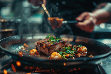 Closeup of a photograph of a delicious looking meal that is being served at a restaurant, cinematic shot, photos taken by ARRI, Sony, Canon, Nikon, Hasselblad, incredibly detailed, sharpen, details,