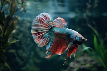Splendid halfmoon betta splendens. Nature's magnificent aquatic creation