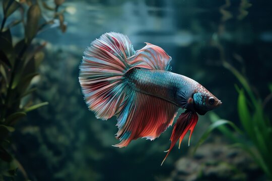 Splendid halfmoon betta splendens. Nature's magnificent aquatic creation