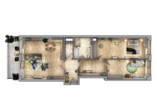 Layout of the apartment. Interior design. 3d visualization
