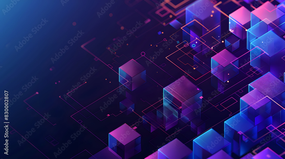 Fototapete the graphic design element and abstract geometric background with isometric digital blocks. blockcha