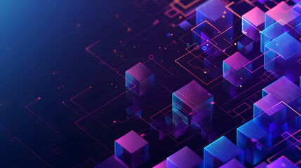 The graphic design element and abstract geometric background with isometric digital blocks. Blockchain concept and modern technology. Generative AI.