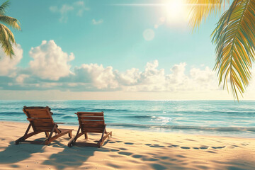 Fototapeta premium delightful and relaxing beach with sunbeds