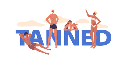 Happy, Tanned People Enjoying Sunshine And Relaxation. Poster, Banner Or Flyer Displays A Joyful, Carefree Atmosphere