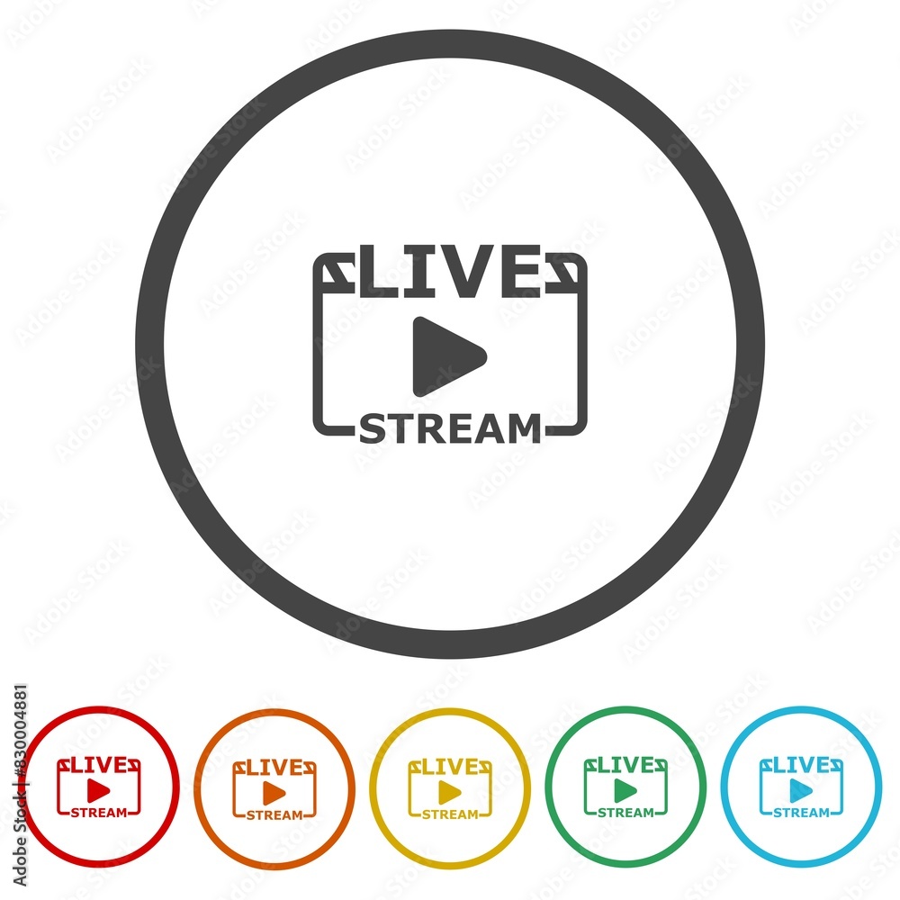 Poster live stream icon. set icons in color circle buttons