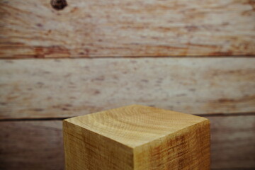 Wooden podium stand for product display on wooden background