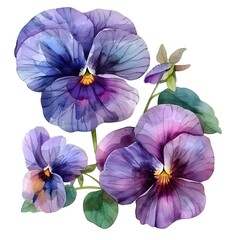 Obraz premium Vibrant Watercolor Pansy Blooms Against White Background
