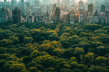 Fototapeta premium Aerial view of a lush green park in the middle of a bustling city.