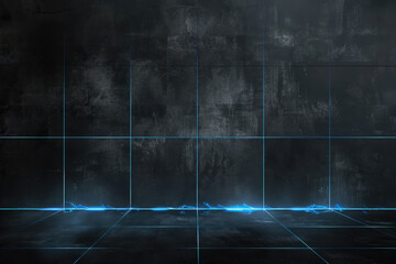 black cinematic background with a thin blue line grid over it