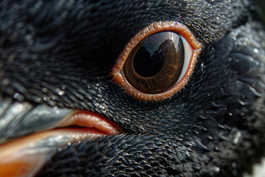 Closeup of a penguins eye, showcasing the adaptation to underwater vision, ideal for aquatic bird studies
