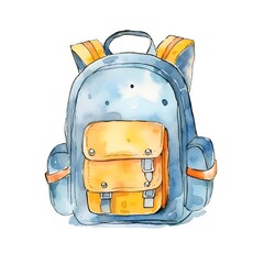 Whimsical Watercolor of Patterned Kids Backpack with Blue and Yellow Accents