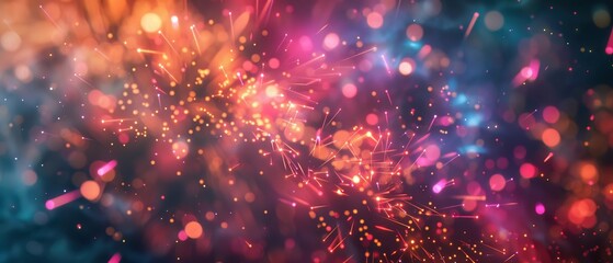 Obraz premium Closeup of fireworks exploding in the night sky, emphasizing the vibrant colors and patterns, suitable for New Years Eve events