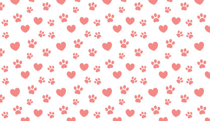 Dog Paw Seamless Pattern with Hearts

