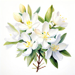 Fototapeta premium bloom jasmine flowers watercolor ai generated