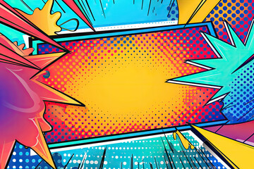Fototapeta premium With a halftone frame and lightning, the background of a colorful comic cartoon is contrasted
