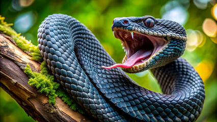 A magnificent aggressive black tree viper