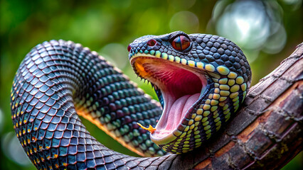 A magnificent aggressive black tree viper