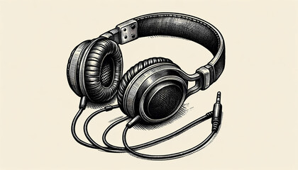 Hand-drawn illustration of travel-size headphones showing shape and cable