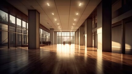 Spacious Empty Office Studio Gallery Hall with Large Windows and Wooden Floors for Commercial Use