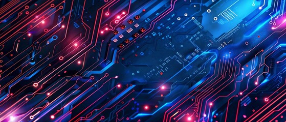 Fototapeta premium Cobalt and circuit board horizontal mobile web banner tech innovation background for copy space.banner grunge backdrop