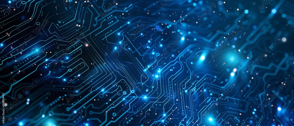 Poster futuristic neon blue and circuit board horizontal mobile web banner tech backdrop background for cop