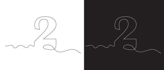 Numbers 2 continuous line drawing silhouette style icon vector. Simple line Vector illustration.