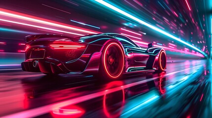 Futuristic man in a car with holographic elements, digital art, neon lights, hightech design 8K , high-resolution, ultra HD,up32K HD