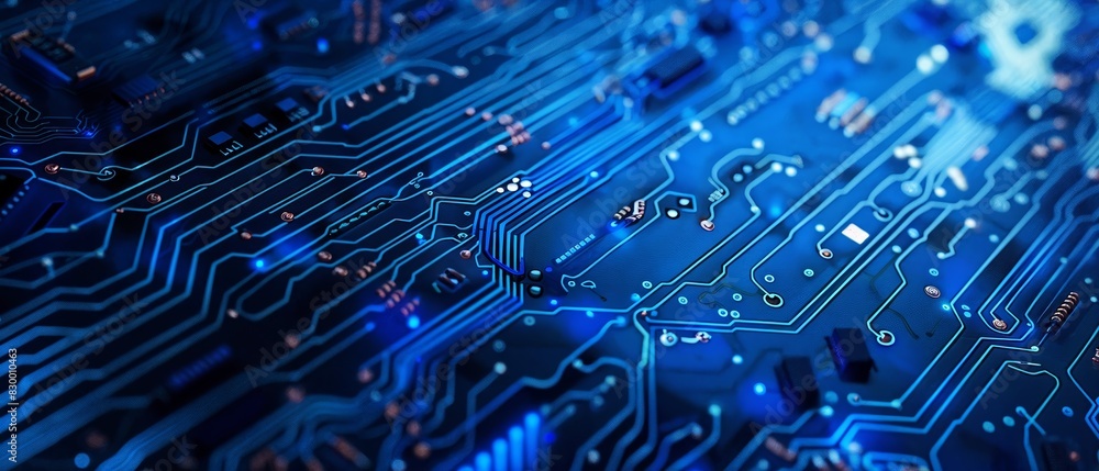 Aufkleber cobalt and circuit board horizontal mobile web banner tech innovation background for copy space.bann