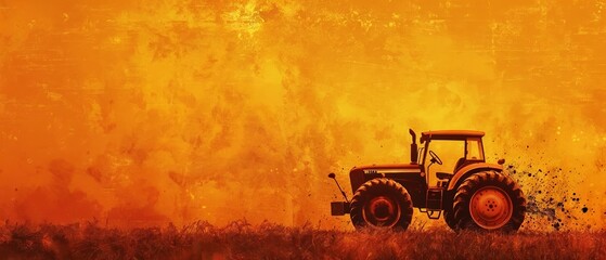 Amber and tractor silhouette horizontal mobile web banner agricultural motif background for copy space.banner grunge backdrop