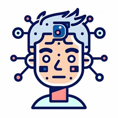 Fototapeta premium A man with a face full of wires and a camera on his head