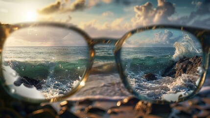 Coastal Scene Seen Through Glasses A Concept of Vision and Clarity