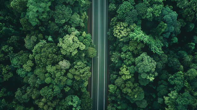 driving road through forest ariel view