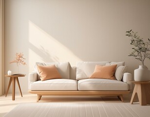 3D render, Elegant minimalist canvas texture with delicate brushstrokes tranquil background, modern living room with sofa