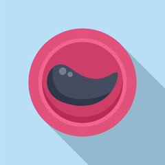 Contemporary flat design of a cartoon steak in a round bowl, cast with a soft shadow on a blue surface