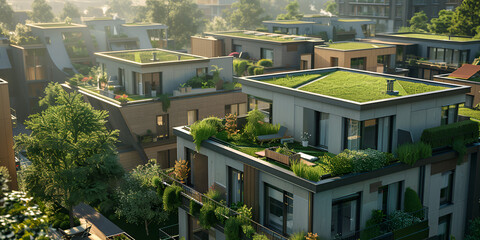 Modern residential with green roof and balcony 